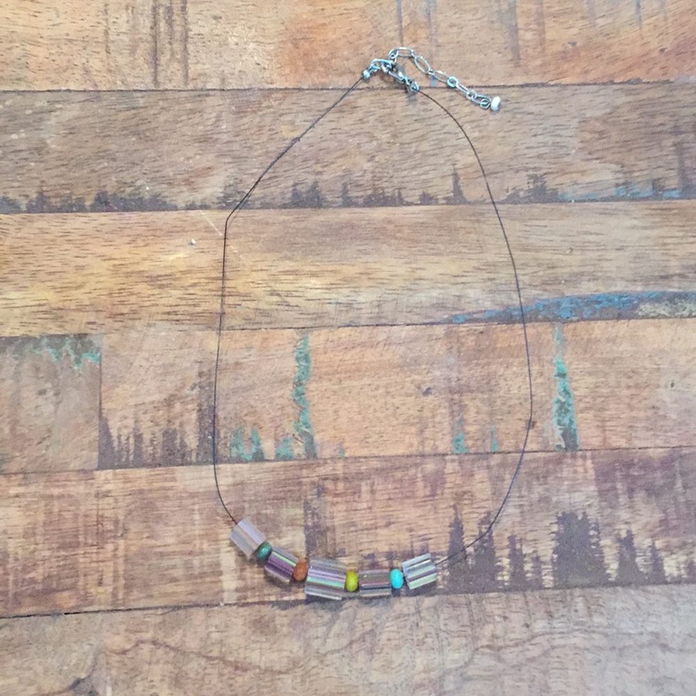 Thin wire necklace with Multi Colored Beads